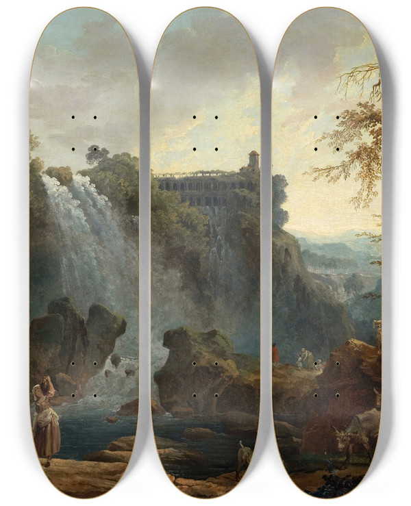 Triptych art skateboard deck of Hubert Robert Les Cascatelles De Tivoli by Hubert Robert (1733-1808)