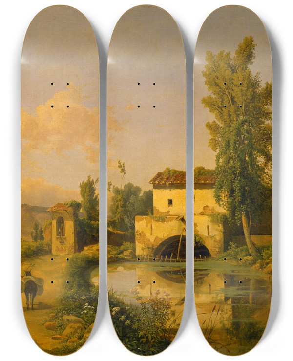 Triptych art skateboard deck of Beniamino De Francesco Italian Landscape by Beniamino De Francesco (1815-1869)