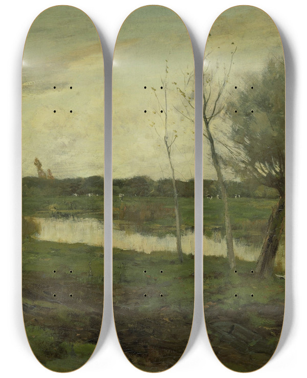 Triptych art skateboard deck of Geo Poggenbeek Landschap Met Een Vaart by Geo Poggenbeek (1853-1903)