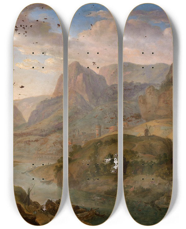 Triptych art skateboard deck of Herman Saftleven Landscape_2 by Herman Saftleven (1609-1685)