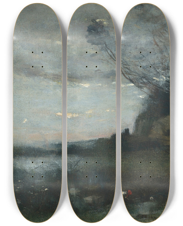 Triptych art skateboard deck of Jeanbaptistecamille Corot Effet Du Soir by Jean-Baptiste-Camille Corot (1796-1875)