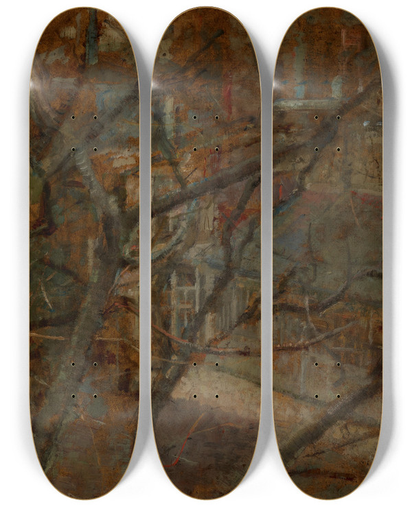 Triptych art skateboard deck of Olga Boznanska View From The Studios Window_1 by Olga Boznanska (1865-1940)