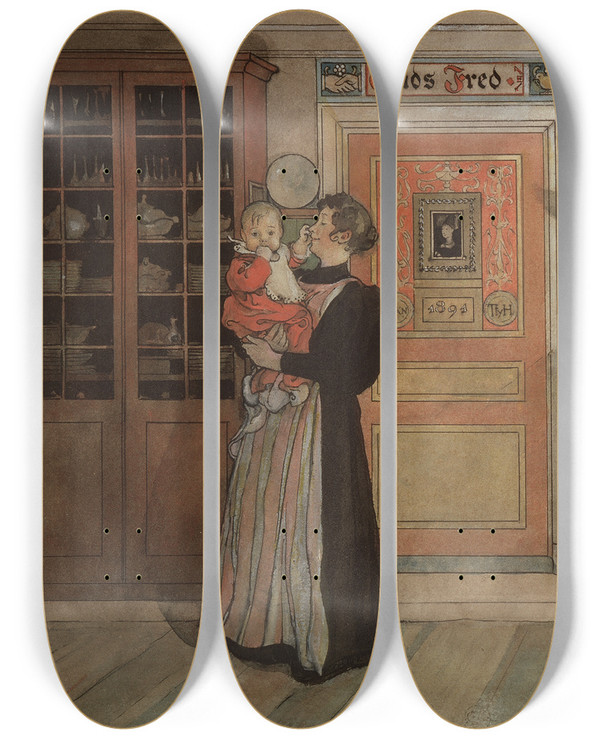Triptych art skateboard deck of Carl Larsson Between Christmas And New Year by Carl Larsson (1853-1919)