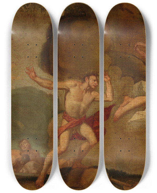 Triptych art skateboard deck of Giulio Carpioni Orpheus And Eurydice by Giulio Carpioni (1613-1678)