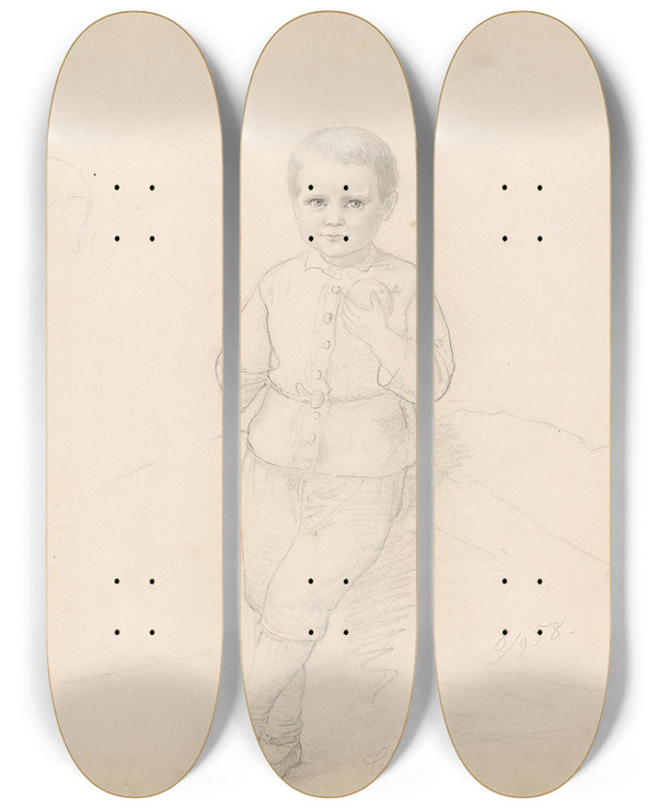 Triptych art skateboard deck of Adolph Tidemand Clas Tidemand by Adolph Tidemand (1814-1876)