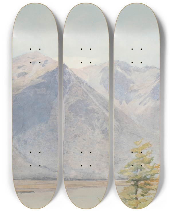 Triptych art skateboard deck of James Crowe Richmond From The Accommodation House Bealey by James Crowe Richmond (1822-1898)