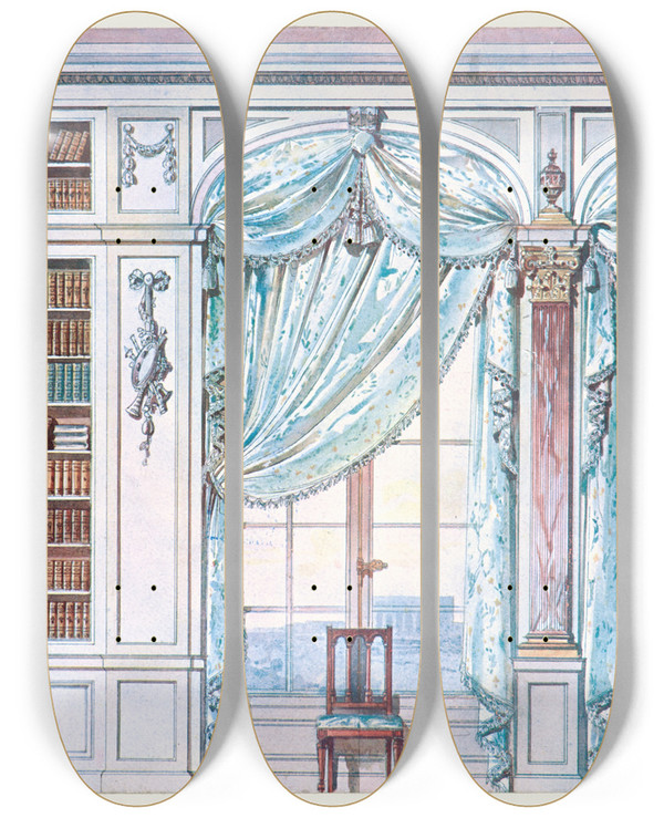 Triptych art skateboard deck of Georges Rmon Bibliothque Louis Xvi by Georges Remon (1889-1963)