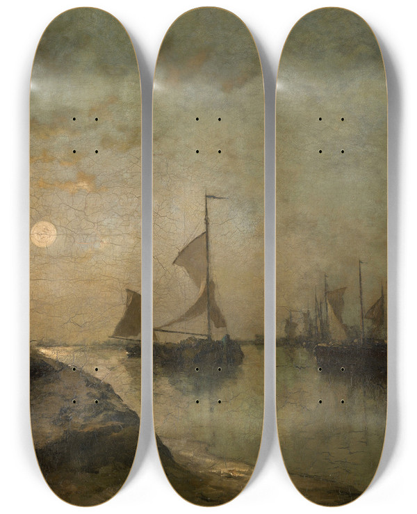 Triptych art skateboard deck of Egide Franois Leemans Summer Evening by Egide Francois Leemans (1839-1883)