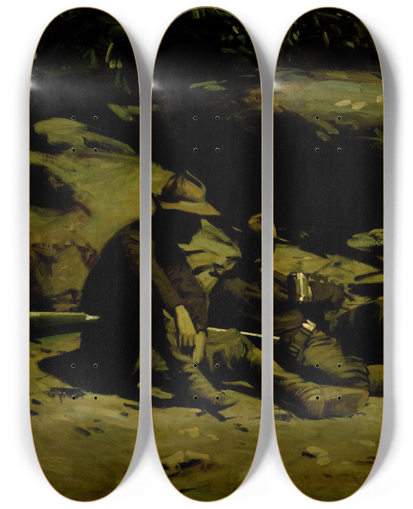 Triptych art skateboard deck of Gilbert Gaul Two Soldiers by Gilbert Gaul (1855-1919)