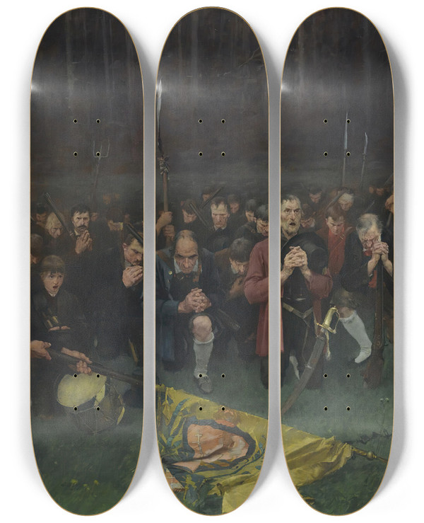 Triptych art skateboard deck of Albin Egger Lienz Prayer After The Battle Of Bergisel by Albin Egger Lienz (1868-1926)