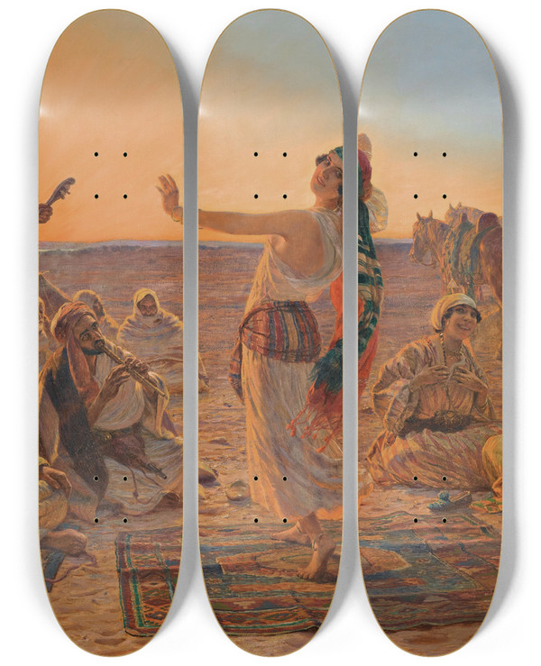 Triptych art skateboard deck of Otto Pilny The Dancer by Otto Pilny (1866-1936)