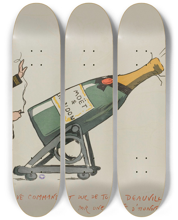 Triptych art skateboard deck of Georges Goursat Sem Le Brave Commandant Duc De Toutdeauville Inaugure by Georges Goursat (Sem) (1863-1934)