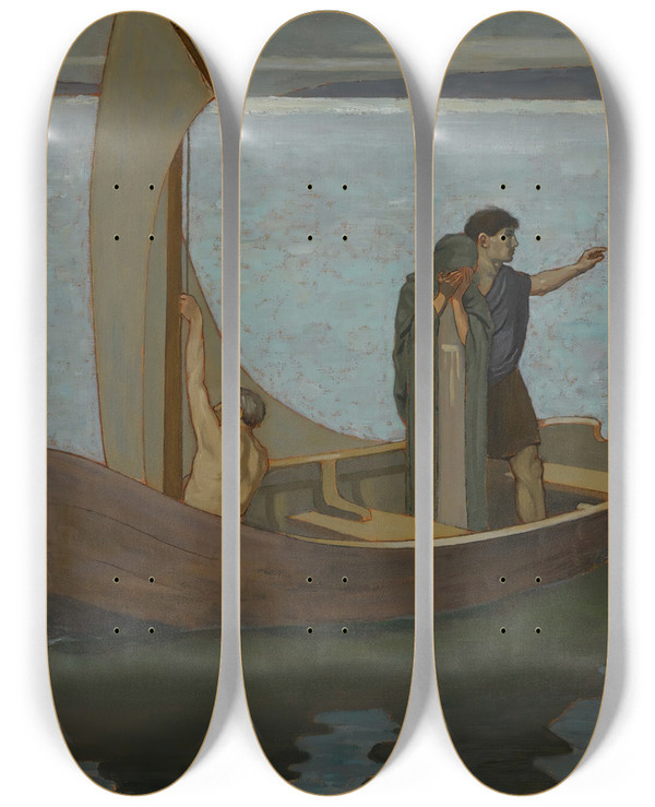 Triptych art skateboard deck of Frederick Cayley Robinson The Departure by Frederick Cayley Robinson (1862-1927)