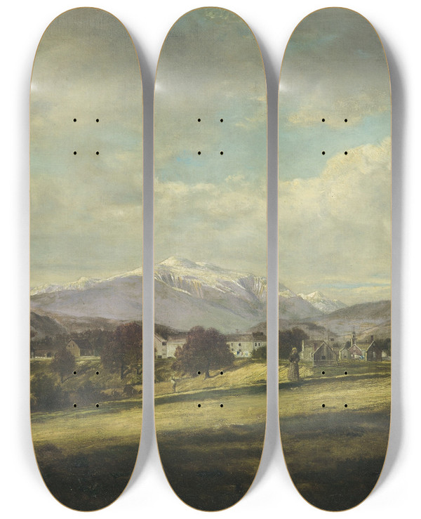 Triptych art skateboard deck of David Johnson White Mountains From North Conway New Hampshire by David Johnson (1827-1908)
