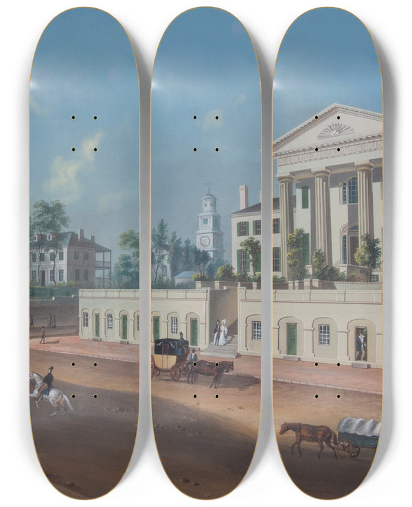 Triptych art skateboard deck of John Caspar Wild Third And Vine Northside by John Caspar Wild (1804-1846)