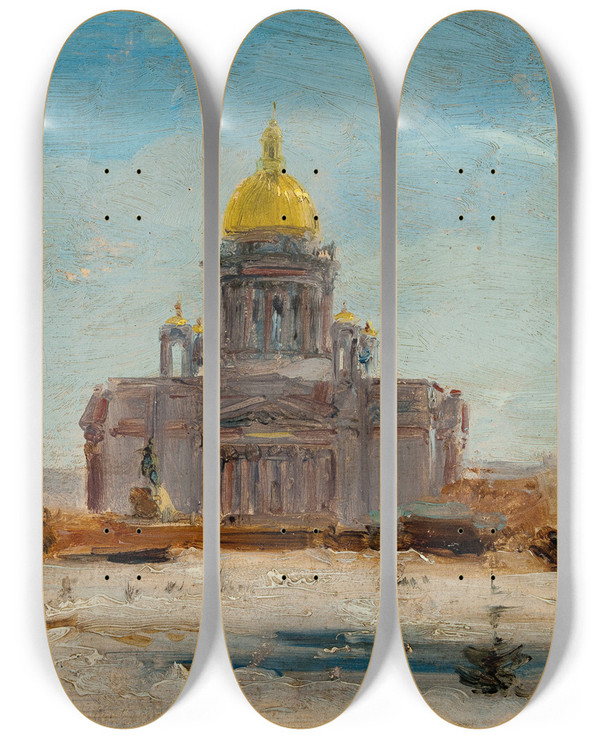 Triptych art skateboard deck of Flix Ziem Saint Ptersbourg Saint Isaac by Felix Ziem (1821-1911)
