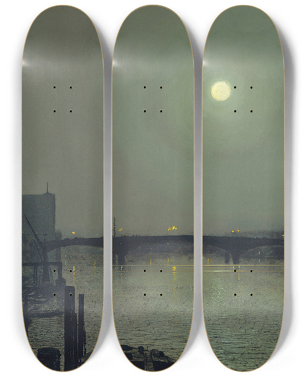 Triptych art skateboard deck of John Atkinson Grimshaw Southwark Bridge From Blackfriars by John Atkinson Grimshaw (1836-1893)
