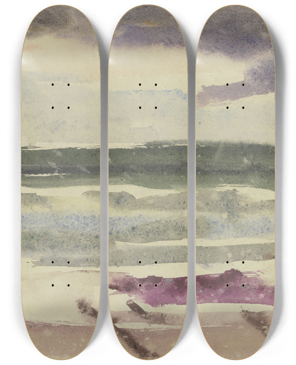 Triptych art skateboard deck of Arno Knig Surge During Rain by Arno Konig (1894)