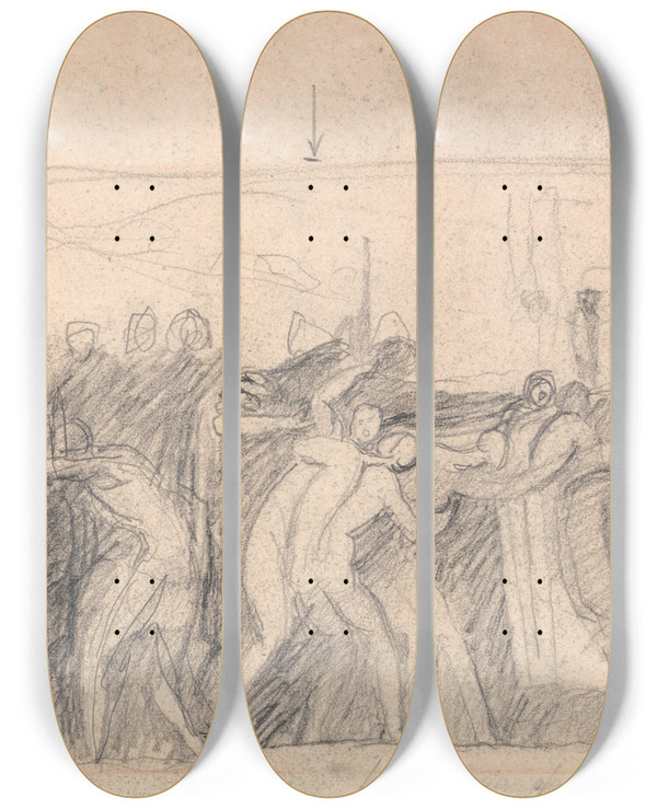 Triptych art skateboard deck of George Romney Hell by George Romney (1734-1802)
