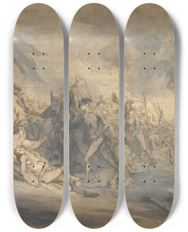 Triptych art skateboard deck of John Trumbull Study For The Death Of General Warren At Bunkershill by John Trumbull (1756-1843)