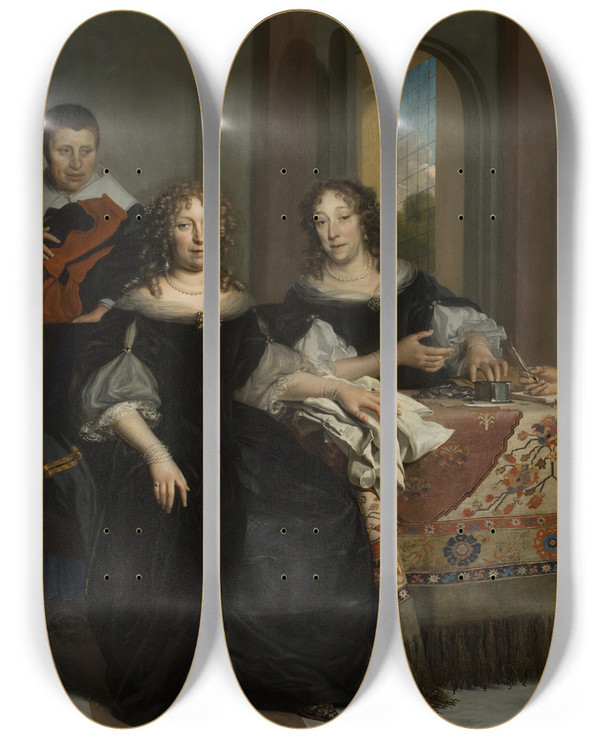 Triptych art skateboard deck of Adriaen Backer De Regentessen Van Het Burgerweeshuis by Adriaen Backer (1635-1684)