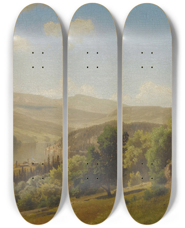 Triptych art skateboard deck of Johan Fredrik Eckersberg Landscape In Norway by Johan Fredrik Eckersberg (1822-1870)