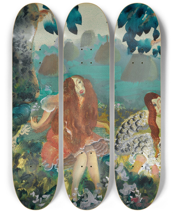 Triptych art skateboard deck of Boris Grigoriev Troll by Boris Grigoriev (1886-1939)
