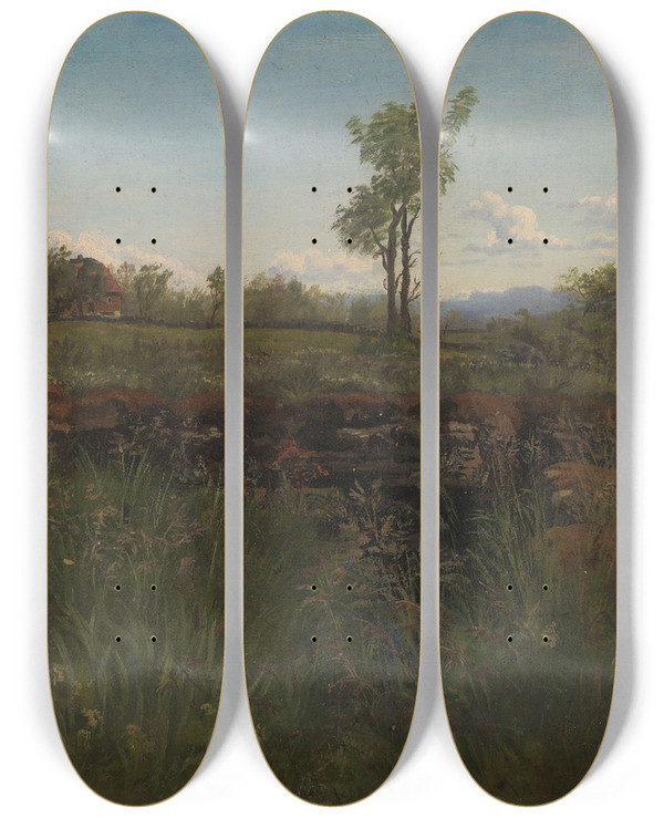 Triptych art skateboard deck of Kitty Kielland Landscape Study From The Environs Of Carlsruhe by Kitty Kielland (1843-1914)