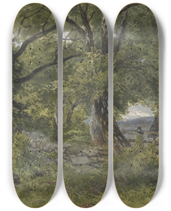 Triptych art skateboard deck of John Steeple Lane By River Bettwsycoed North Wales by John Steeple (1823-1887)