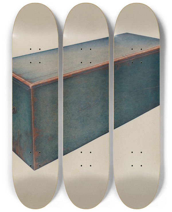 Triptych art skateboard deck of Dorothy Handy Utility Chest by Dorothy Handy