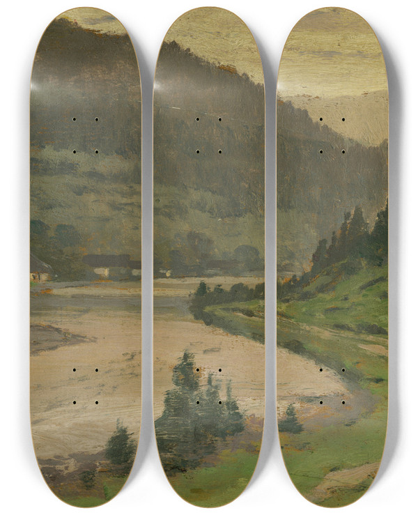 Triptych art skateboard deck of Ferdinand Katona Landscape Near Hornd by Ferdinand Katona (1864-1932)