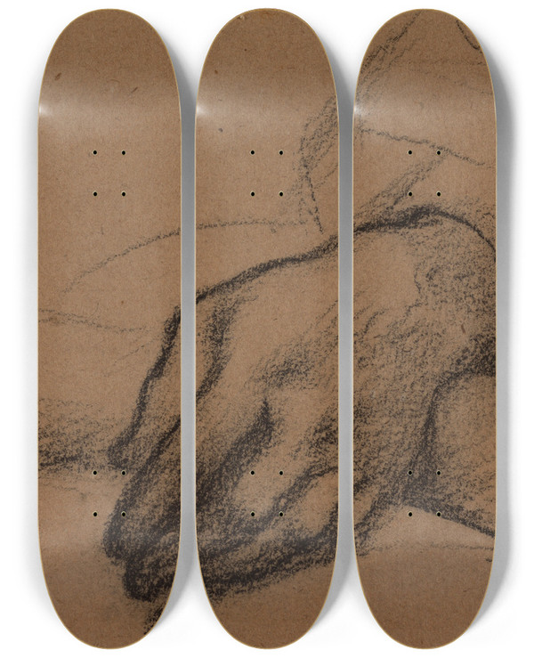 Triptych art skateboard deck of Pierre Puvis De Chavannes Etude De Deux Mains by Pierre Puvis De Chavannes (1824-1898)