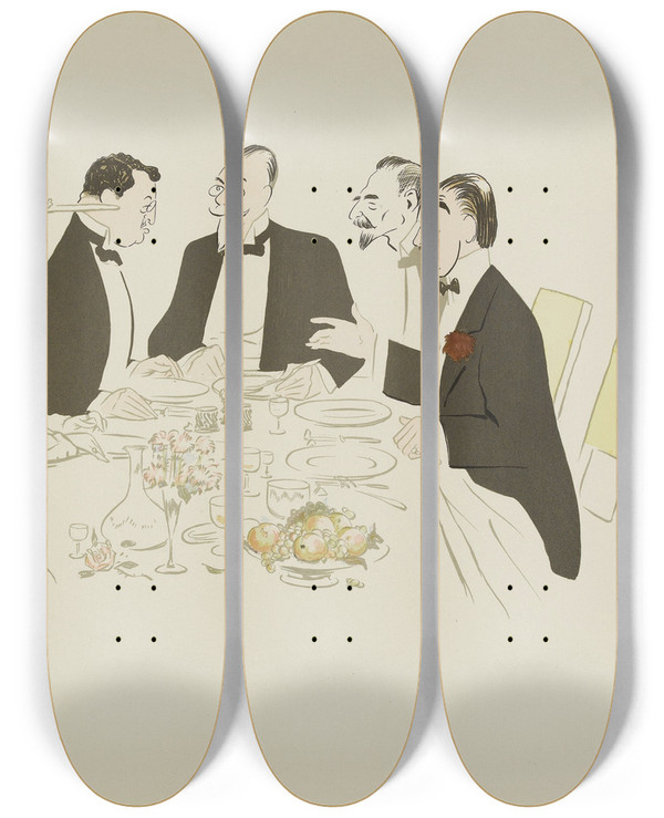 Triptych art skateboard deck of Georges Goursat Sem A Lhtel De Paris_1 by Georges Goursat (Sem) (1863-1934)