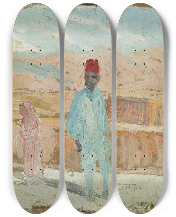 Triptych art skateboard deck of Ernst Schiess Algerische Eingeborene by Ernst Schiess (1872-1919)