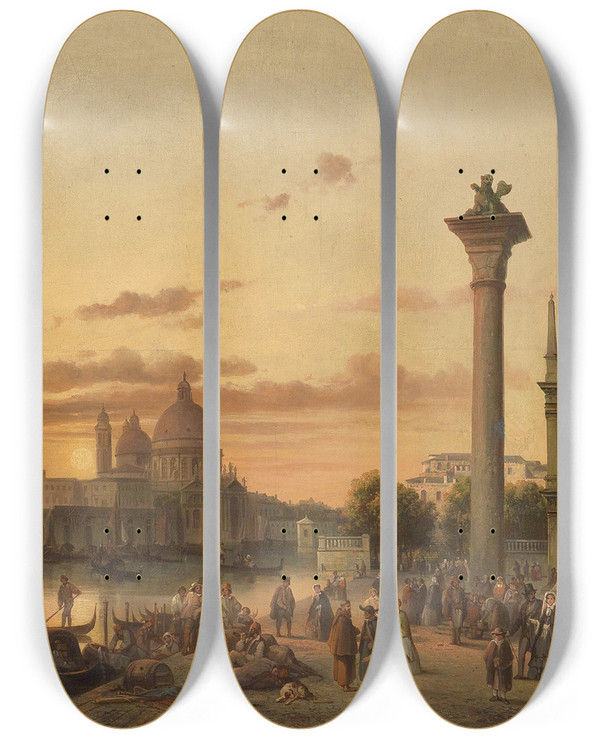 Triptych art skateboard deck of Josef Carl Berthold Pttner Markusplatz_1 by Josef Carl Berthold Puttner (1821-1881)