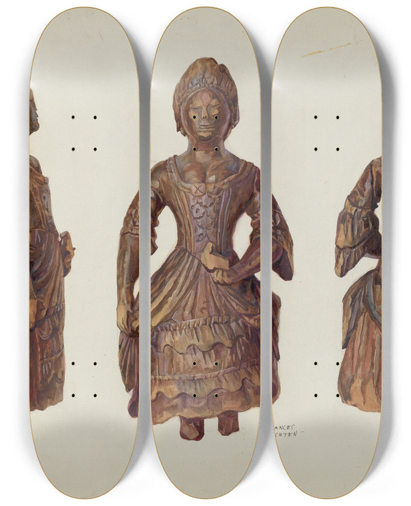 Triptych art skateboard deck of Frances Lichten Doll by Frances Lichten (1889-1961)