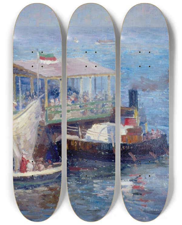Triptych art skateboard deck of Wilhelm Ludwig Lehmann Sonntagnachmittag Auf Helgoland by Wilhelm Ludwig Lehmann (1861-1932)