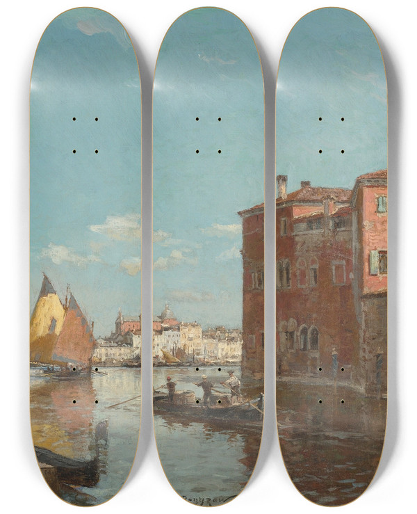 Triptych art skateboard deck of Alexander Karlovich Beggrov Day Venice by Alexander Karlovich Beggrov (1841-1914)