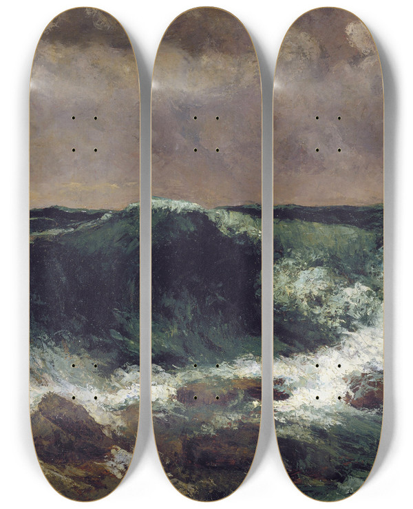 Triptych art skateboard deck of Gustave Courbet The Wave_1 by Gustave Courbet (1819-1877)