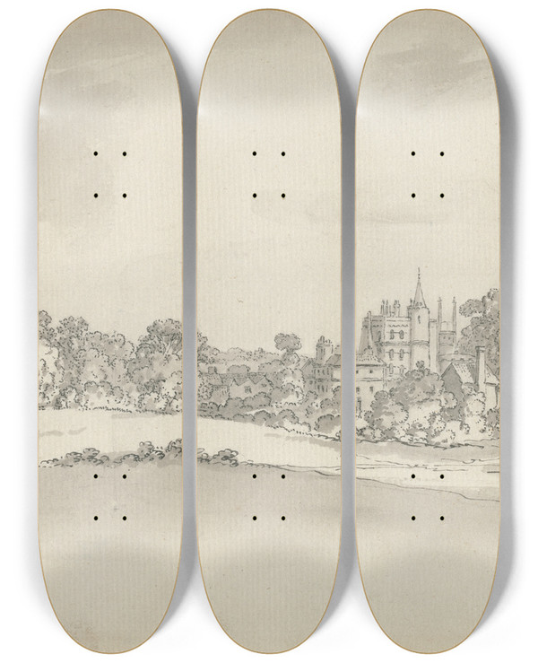 Triptych art skateboard deck of Samuel Hieronymus Grimm Vanbrugh Castle Greenwich by Samuel Hieronymus Grimm (1733-1794)