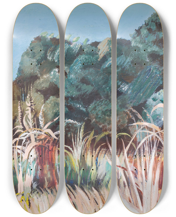 Triptych art skateboard deck of Tiit Psuke Landscape by Tiit Paasuke (1941)