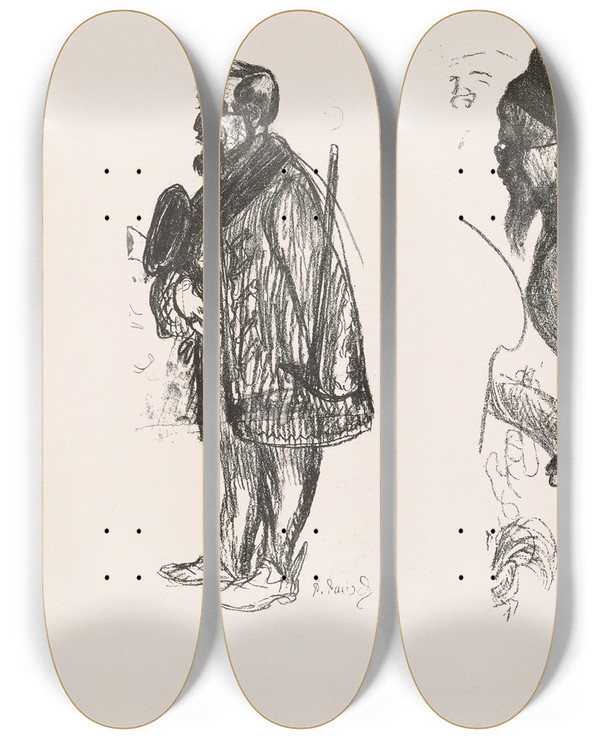Triptych art skateboard deck of Pierre Puvis De Chavannes Les Caricatures De Puvis De Chavannes Pl16 by Pierre Puvis De Chavannes (1824-1898)