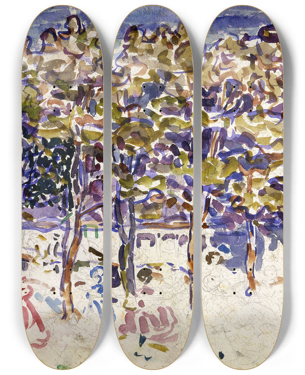 Triptych art skateboard deck of Maurice Prendergast Trees by Maurice Prendergast (1858-1924)