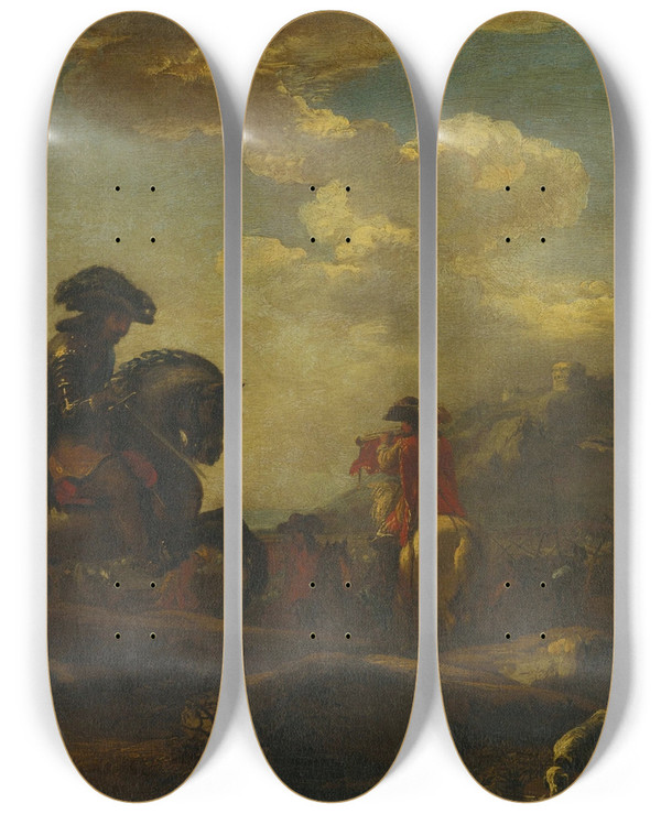 Triptych art skateboard deck of Jacques Courtois Cavalry Advancing by Jacques Courtois (1621-1675)