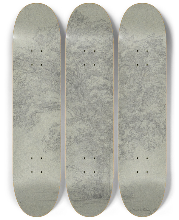 Triptych art skateboard deck of Ludwig Metz Tree by Ludwig Metz