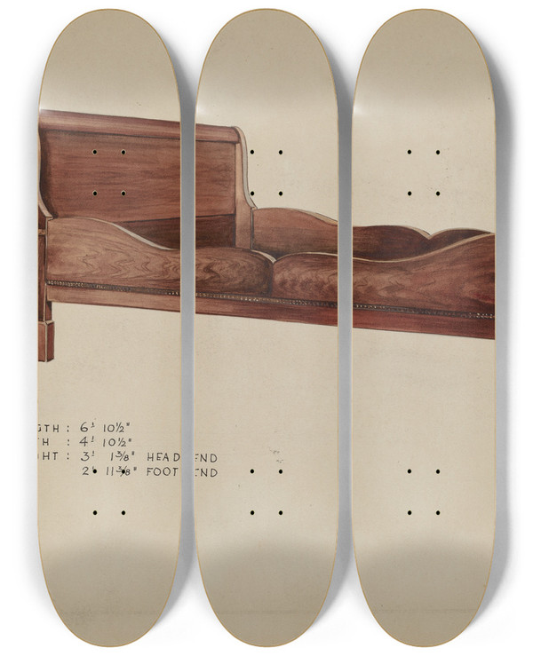Triptych art skateboard deck of Kurt Melzer Sleigh Bed by Kurt Melzer