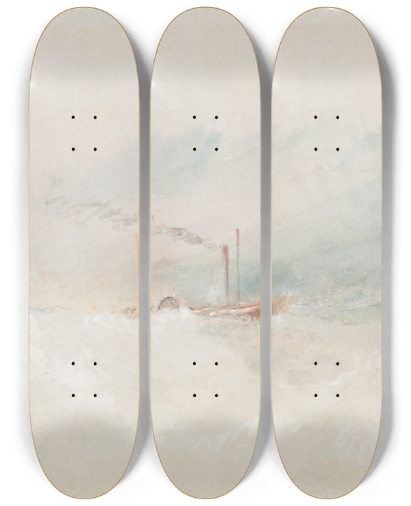 Triptych art skateboard deck of Joseph Mallord William Turner A Packet Boat Off Dover by Joseph Mallord William Turner (1775-1851)