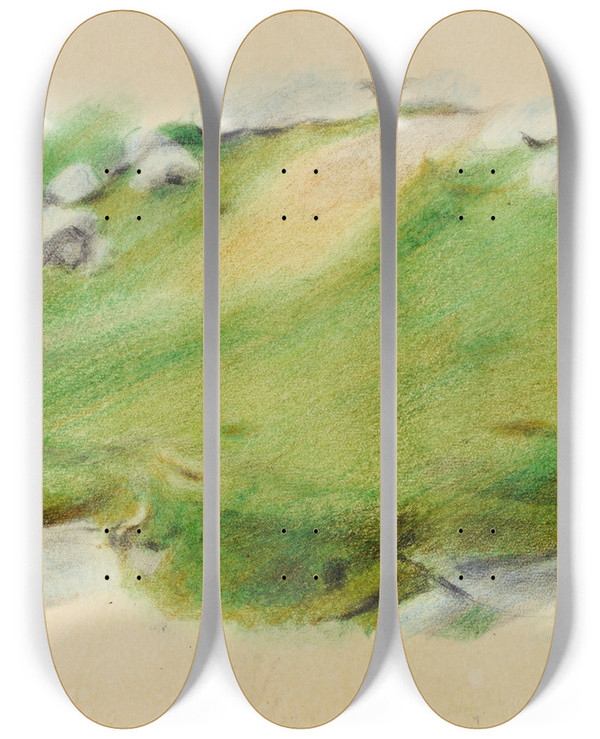 Triptych art skateboard deck of Otto Meyeramden Landschaftsstudie Amden by Otto Meyer-Amden (1885-1933)