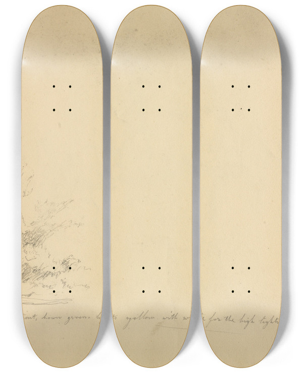 Triptych art skateboard deck of David Johnson Landscape And Tree Studies Verso by David Johnson (1827-1908)