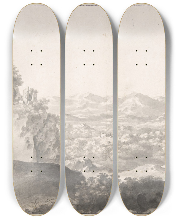 Triptych art skateboard deck of Cornelis Van Poelenburch Landscape_1 by Cornelis Van Poelenburch (1594-1667)